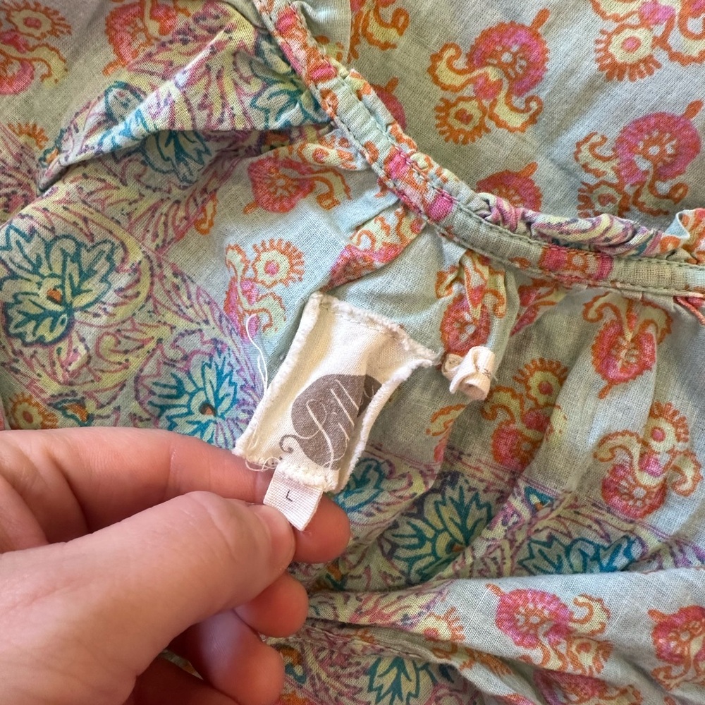 Anthropologie Lilka Pastel Blue Pink Boho Tapestry Floral Peasant Blouse Large - Picture 7 of 8